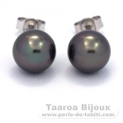 Boucles d'Oreilles en Argent et 2 Perles de Tahiti Rondes C 8.6 mm