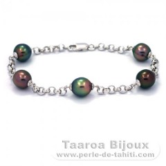 Bracelet en Argent et 5 Perles de Tahiti Semi-Baroques B  8.8 à 9.2 mm