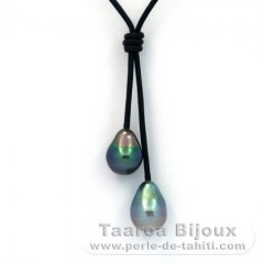 Collier en Cuir et 2 Perles de Tahiti Baroques C+ 9.5 mm