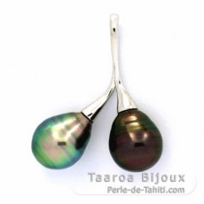 Pendentif en Argent et 2 Perles de Tahiti Cercles C+ 9 mm