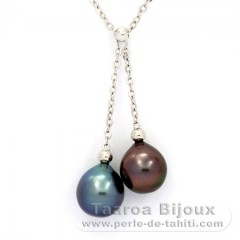 Collier en Argent et 2 Perles de Tahiti Semi-Baroques C+ 9.6 mm