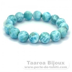 Bracelet de 16 Perles de Larimar de 13.5 mm - 18 cm - 66.8 gr