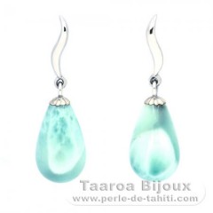 Boucles d'oreilles en Argent et 2 Larimars - 13 x 8 mm - 2.6 gr