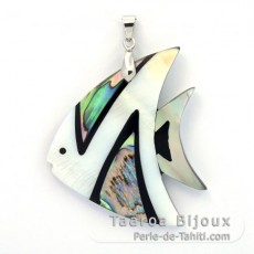 Pendentif Poisson en nacre de Tahiti, Abalone et Argent