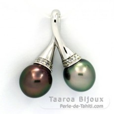 Pendentif en Argent et 2 Perles de Tahiti Semi-Baroques B 9.1 et 9.3 mm