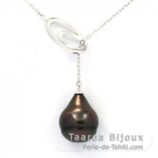Collier en Argent et 1 Perle de Tahiti Cerclée B 10.7 mm