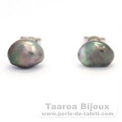 Boucles d'Oreilles en Argent et 2 Keishis de Tahiti