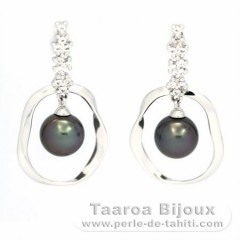 Boucles d'Oreilles en Argent et 2 Perles de Tahiti Rondes C 8.6 mm