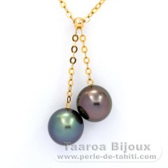Chaîne en Or 18K et 2 Perles de Tahiti Semi-Rondes 1 A, 1 B, 9.5 & 9.6 mm