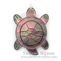 Pendentif Tortue en nacre de Tahiti et Argent