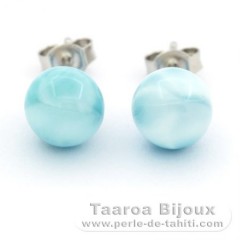 Boucles d'oreilles en Argent et 2 Larimars - 8.2 mm - 1.7 gr