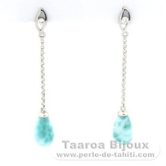 Boucles d'oreilles en Argent et 2 Larimars - 10 x 6 mm - 1.15 gr