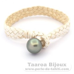 Bracelet en Cuir et 1 Perle de Tahiti Semi-Baroque C 13.5 mm