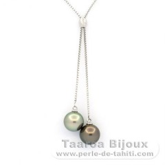 Collier en Argent et 2 Perles de Tahiti Rondes B/C 8.7 et 8.9 mm