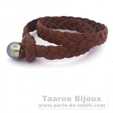 Bracelet en Cuir et 1 Perle de Tahiti Semi-Baroque C 12.5 mm