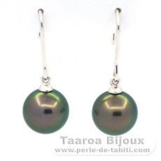 Boucles d'Oreilles en Or 18K et 2 Perles de Tahiti Rondes B 9.3 mm