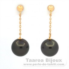 Boucles d'Oreilles en Or 18K et 2 Perles de Tahiti Rondes A & B 8.4 mm