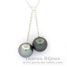 Collier en Argent et 2 Perles de Tahiti Rondes C 10.4 mm