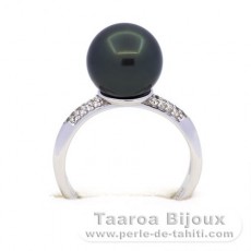 Bague en Argent et 1 Perle de Tahiti Ronde C 10.5 mm