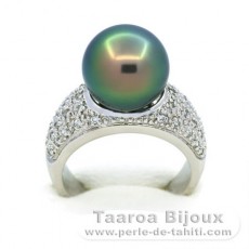 Bague en Argent et 1 Perle de Tahiti Ronde C+ 11.5 mm