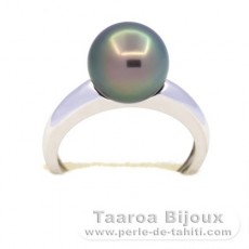 Bague en Argent et 1 Perle de Tahiti Ronde B 9.5 mm