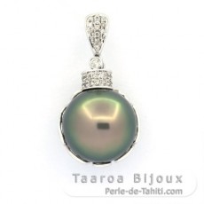 Pendentif en Or blanc 18k + 35 diamants et 1 Perle de Tahiti Ronde B 13.9 mm
