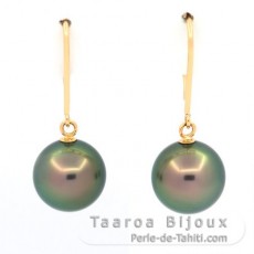 Boucles d'Oreilles en Or 18K et 2 Perles de Tahiti Rondes B 8.8 mm