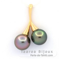 Pendentif en Or 18K et 2 Perles de Tahiti Rondes B+ 10.8 mm