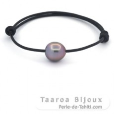 Bracelet en Cuir et 1 Perle de Tahiti Semi-Baroque C 10.4 mm