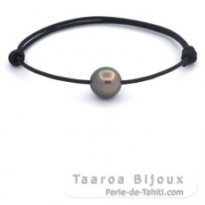 Bracelet en Cuir et 1 Perle de Tahiti Semi-Baroque AB 10.9 mm