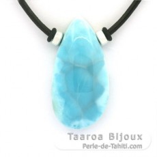 Collier en Cuir, Argent et 1 Larimar - 36 x 19 x 10 mm - 11.8 gr