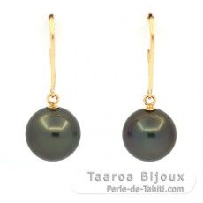 Boucles d'Oreilles en Or 18K et 2 Perles de Tahiti Rondes B/C 9.2 mm