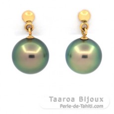 Boucles d'Oreilles en Or 18K et 2 Perles de Tahiti Rondes B 8.9 mm