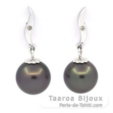 Boucles d'Oreilles en Argent et 2 Perles de Tahiti Rondes C 8.9 mm