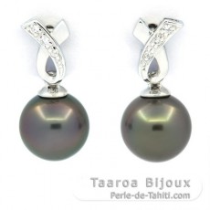Boucles d'Oreilles en Argent et 2 Perles de Tahiti Rondes C 8.7 mm