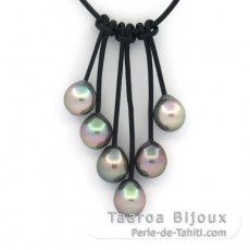Collier en Cuir et 6 Perles de Tahiti Semi-Baroques BC de 8.7  8.8 mm