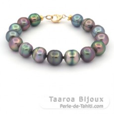 Bracelet de 15 Perles de Tahiti Cerclées B/C 9.3 à 10 mm et Or 14K