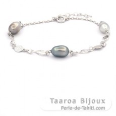 Bracelet en Argent et 3 Keishis de Tahiti