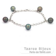 Bracelet en Argent et 5 Perles de Tahiti Semi-Baroques B 8.7 à 9 mm
