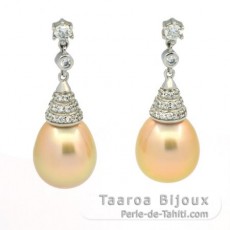 Boucles d'oreilles en Argent et 2 Perles d'Australie Semi-Baroques C 10.6 mm
