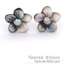 Boucles d'Oreilles en Argent, Nacre et 2 Keishis de Tahiti