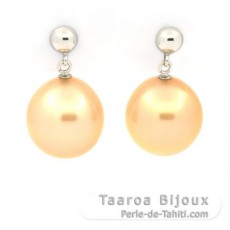 Boucles d'oreilles en Or blanc 14K et 2 Perles d'Australie Semi-Baroques B 11.5 mm
