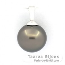 Pendentif en Or blanc 18K et 1 Perle de Tahiti Semi-Ronde B 10.5 mm