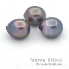 Lot de 3 Perles de Tahiti Semi-Baroques B/C de 11 à 11.4 mm