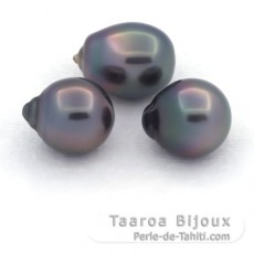 Lot de 3 Perles de Tahiti Semi-Baroques B de 11 à 11.3 mm