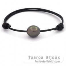 Bracelet en Cuir et 1 Perle de Tahiti Semi-Baroque B/C 11.2 mm