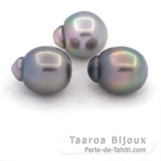 Lot de 3 Perles de Tahiti Semi-Baroques B de 10.7 à 10.8 mm