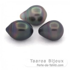 Lot de 3 Perles de Tahiti Semi-Baroques B/C de 10.5  10.9 mm