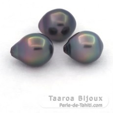 Lot de 3 Perles de Tahiti Semi-Baroques B de 10.5 à 10.7 mm