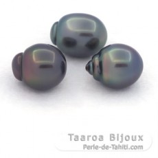 Lot de 3 Perles de Tahiti Semi-Baroques B de 10.5 à 10.7 mm